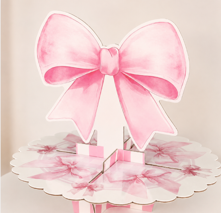 Pink Bow Disposable Cake Stand Theme Birthday Party Decoration Girl for Coquette Birthday Bridal Party Supplies Cake Decorations