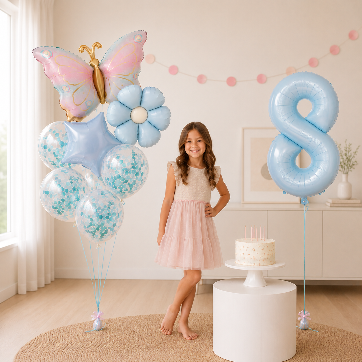 10Pcs 40-inch Blue & Pink Digital Butterfly Daisy Balloon Set - Perfect Butterfly-Themed Birthday Decoration for Boys & Girls‌