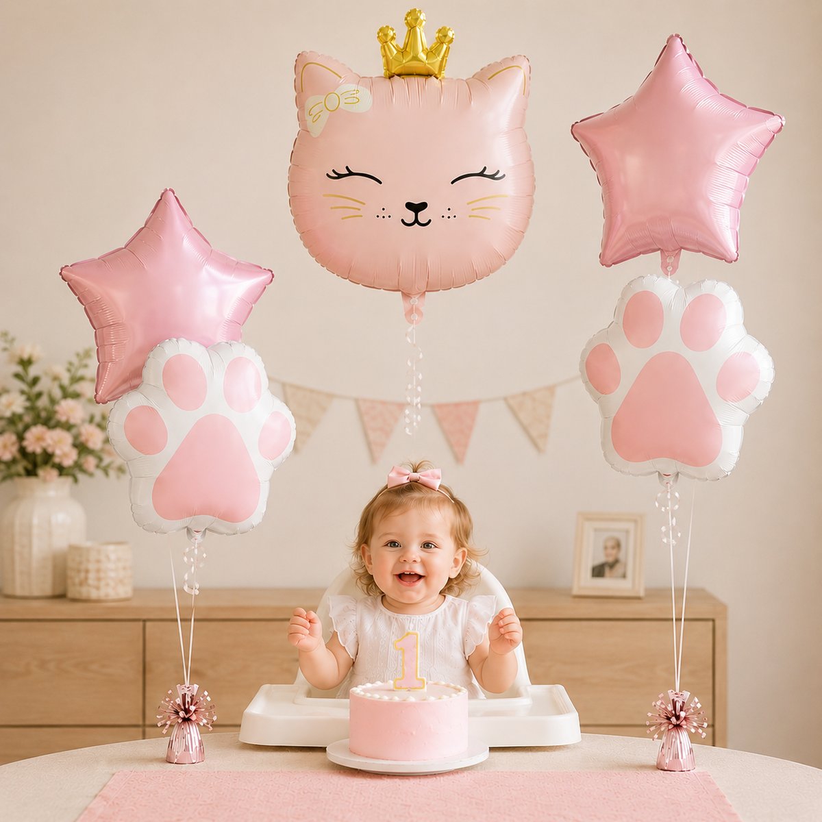 Ballon anniversaire | Tête de chat couronne