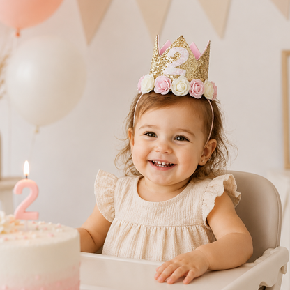 Couronne Anniversaire Fille Rose & Dorée | 1, 2 ou 3 Ans