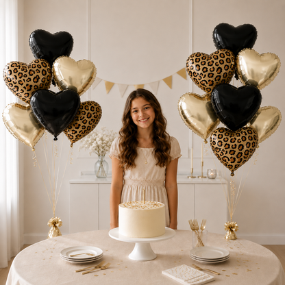 Ballons Cœur Anniversaire Léopard 18 pouces | Lot de 12 pièces