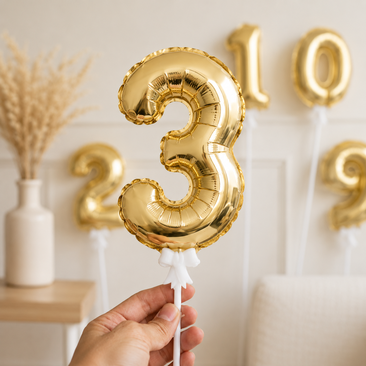 5Inch Gold Foil Number Balloons for Cake Decorations Mini Cupcake Topper Wedding Birthday Party Photo Props Supplies Number 0-9