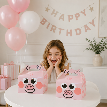 2PCS Cute Animal Paper Candy Boxes Cow Pig Biscuit Packaging Box Farmland Themed Birthday Party Supplies DIY Kids Gifit Bags