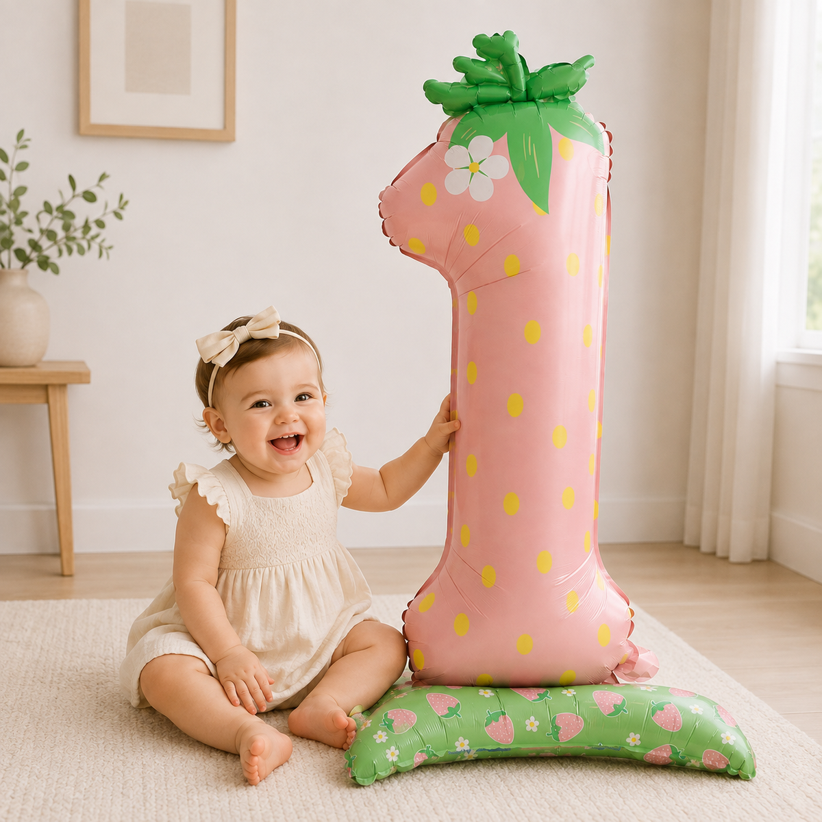 Ballon Anniversaire Chiffre 1 Fraise Géant | 105 cm | 1 pièce