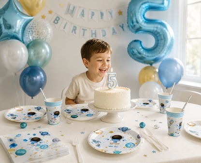 1Set Galaxy Space Balloons Blue 32inchNumber Balloons Rocket Astronaut Balloons for Boys Galaxy Themed Party Birthday Decoration
