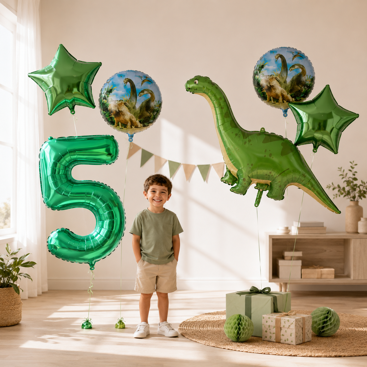 6Pcs Big Dinosaur Foil Balloons Blue Green Number Balloons Dinosaur Party Dino Theme Animal Birthday Party Decoration Kids Toy