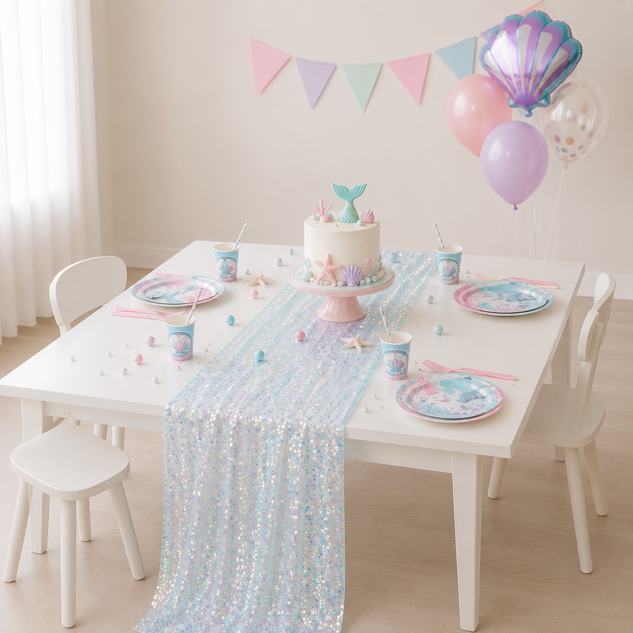 Glitter Iridescent Sequin Table Runner,Soft Wedding Dining Table Decoration For Bridal Baby Shower Girl Birthday Wedding Party