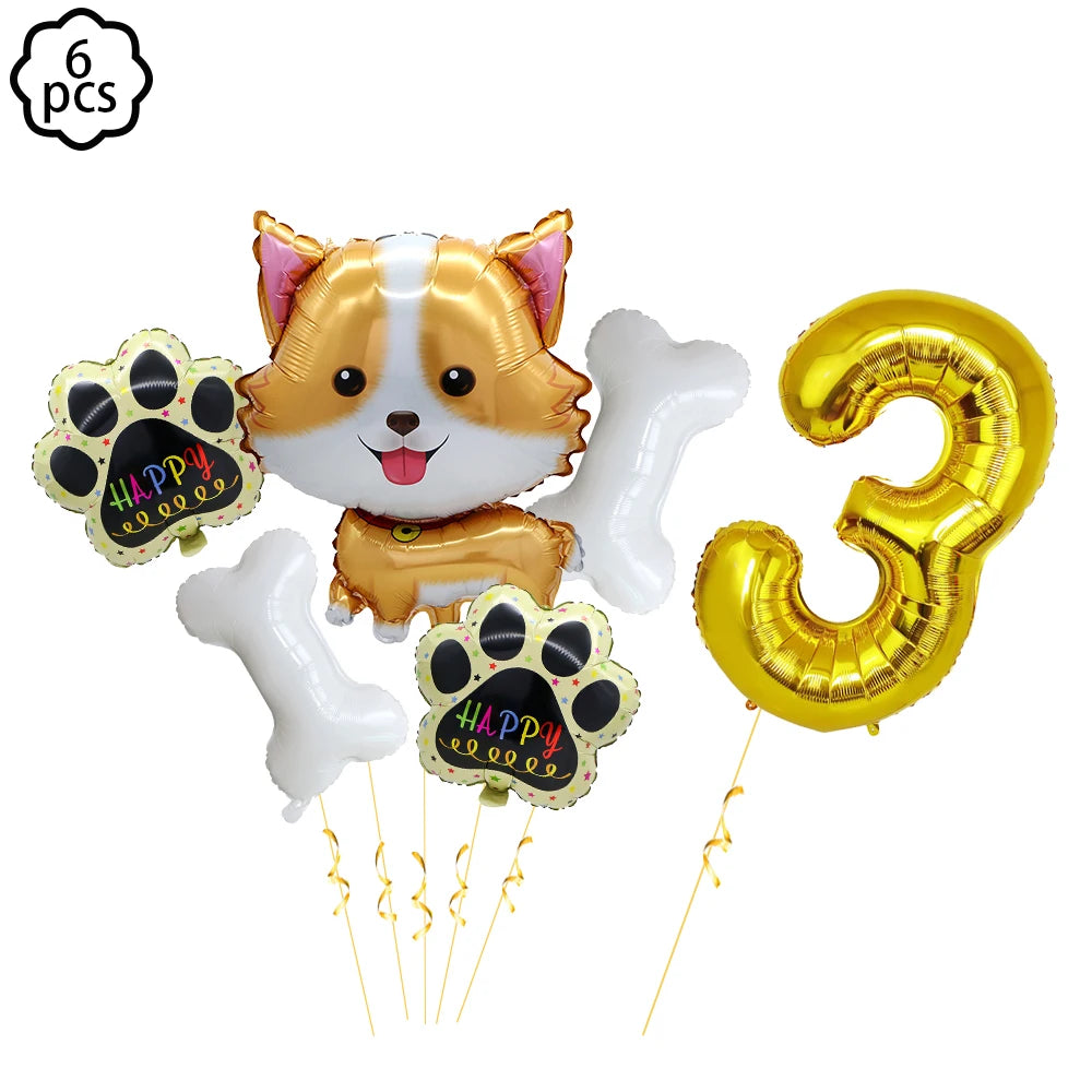 Pet Dog Party Plates Cup Napkin Disposable Tableware Set Puppy Dog Themed Birthday Party Decoration Banner Supplies Bone Balloon