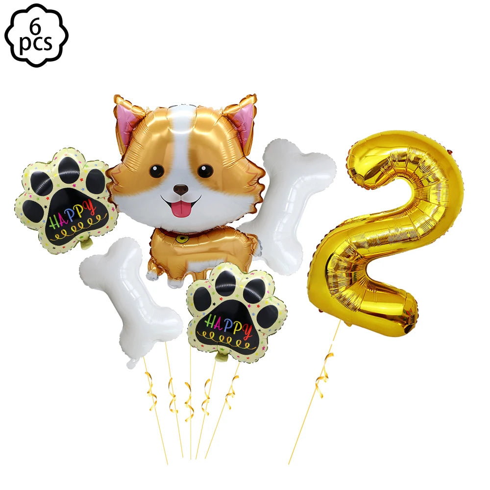 Pet Dog Party Plates Cup Napkin Disposable Tableware Set Puppy Dog Themed Birthday Party Decoration Banner Supplies Bone Balloon