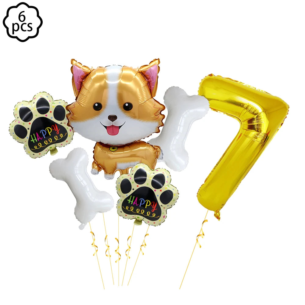 Pet Dog Party Plates Cup Napkin Disposable Tableware Set Puppy Dog Themed Birthday Party Decoration Banner Supplies Bone Balloon