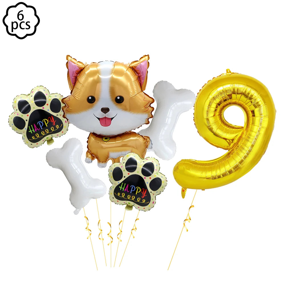 Pet Dog Party Plates Cup Napkin Disposable Tableware Set Puppy Dog Themed Birthday Party Decoration Banner Supplies Bone Balloon