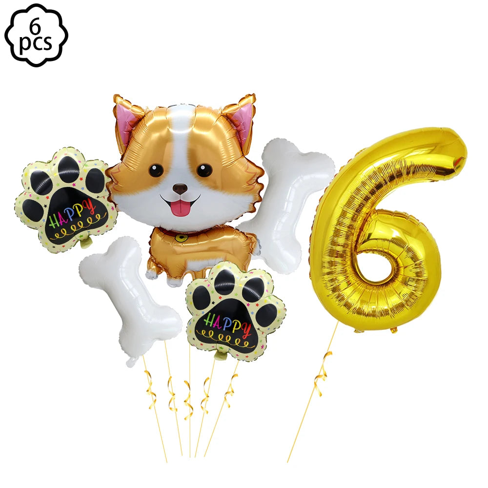 Pet Dog Party Plates Cup Napkin Disposable Tableware Set Puppy Dog Themed Birthday Party Decoration Banner Supplies Bone Balloon