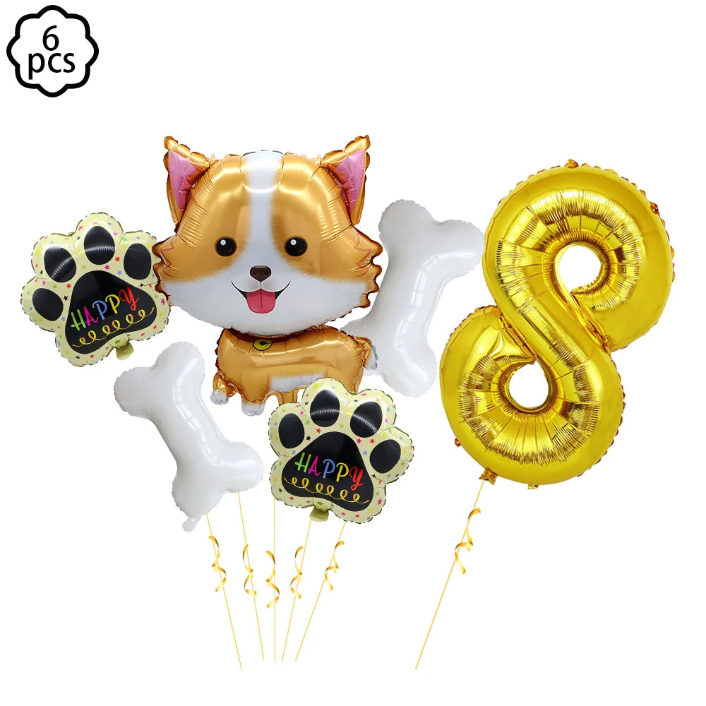 Pet Dog Party Plates Cup Napkin Disposable Tableware Set Puppy Dog Themed Birthday Party Decoration Banner Supplies Bone Balloon