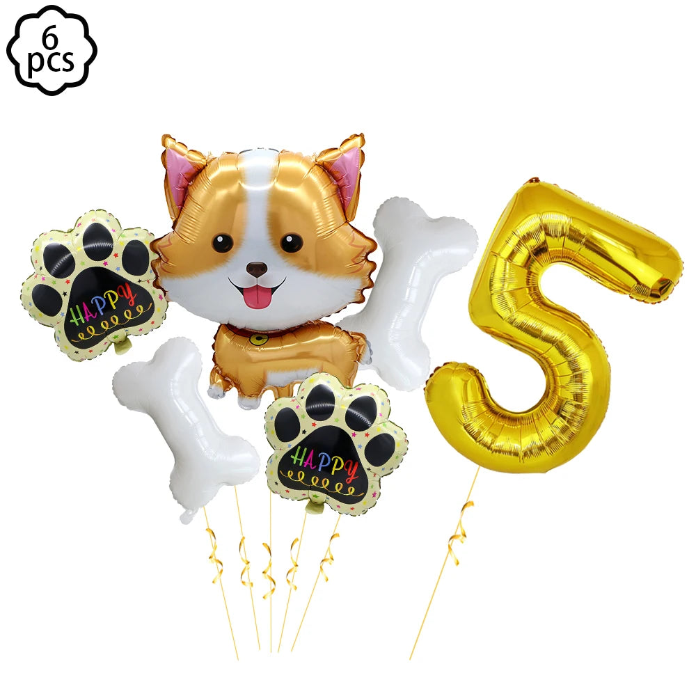 Pet Dog Party Plates Cup Napkin Disposable Tableware Set Puppy Dog Themed Birthday Party Decoration Banner Supplies Bone Balloon