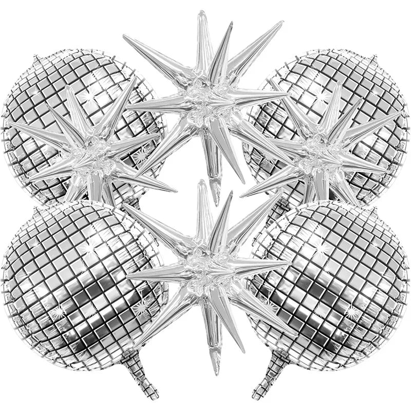 Ballon anniversaire boule disco etoile argent