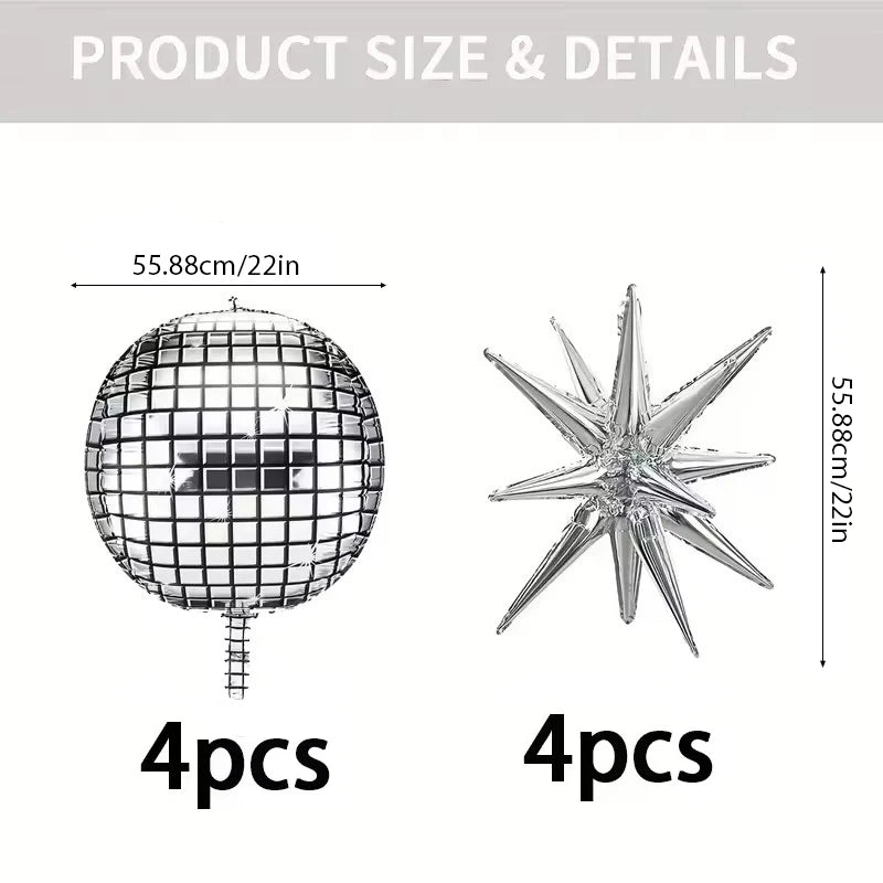 Ballon anniversaire boule disco etoile quantité