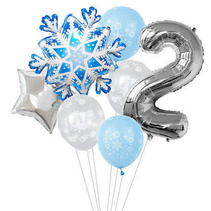 Ballon anniversaire flocon neige latex etoile chiffre 2 argent