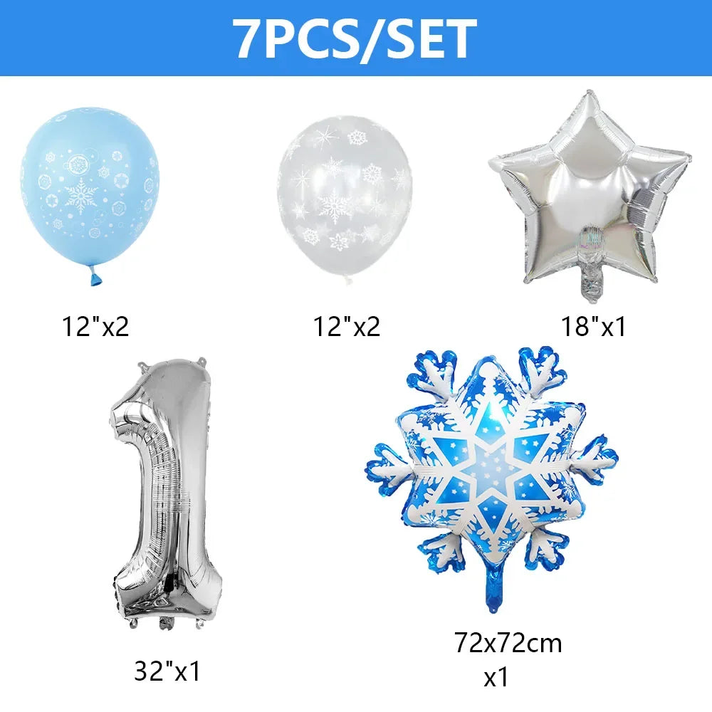 Ballon anniversaire flocon neige latex etoile chiffre un argent dimension