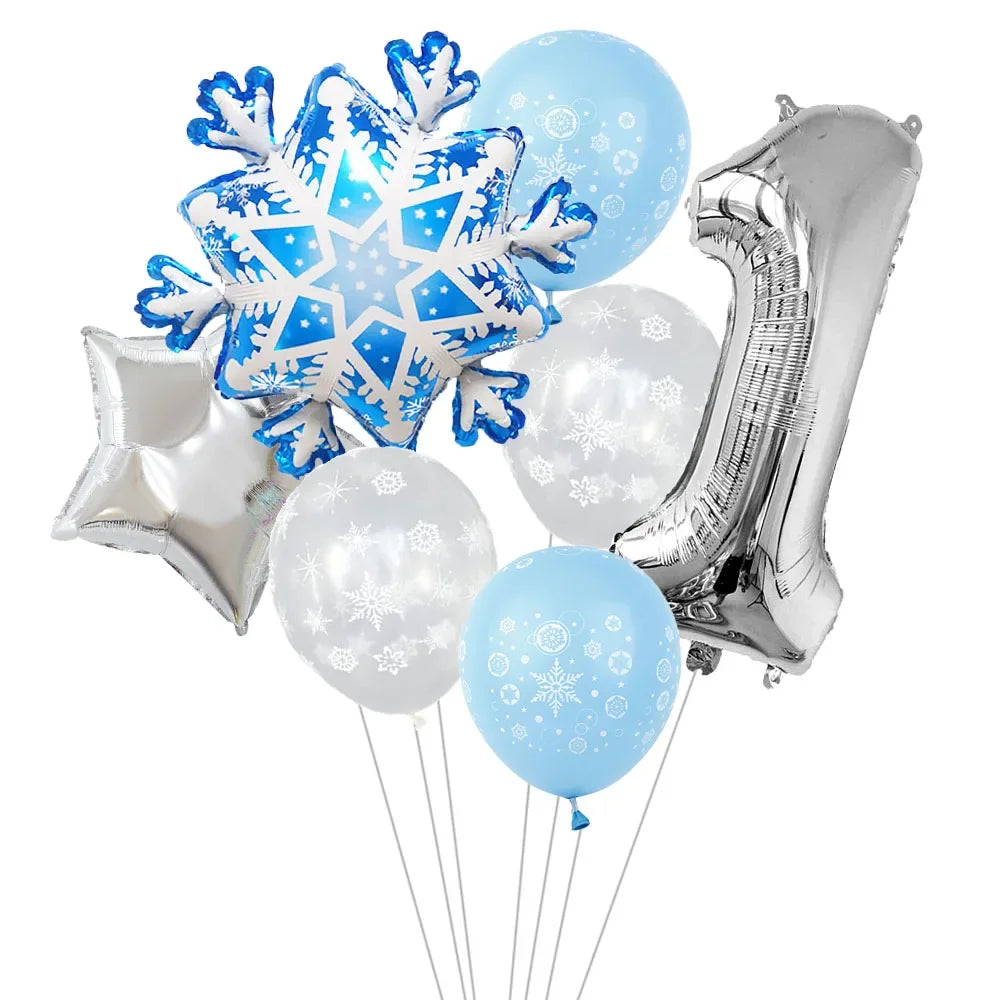 Ballon anniversaire flocon neige latex etoile chiffre un argent