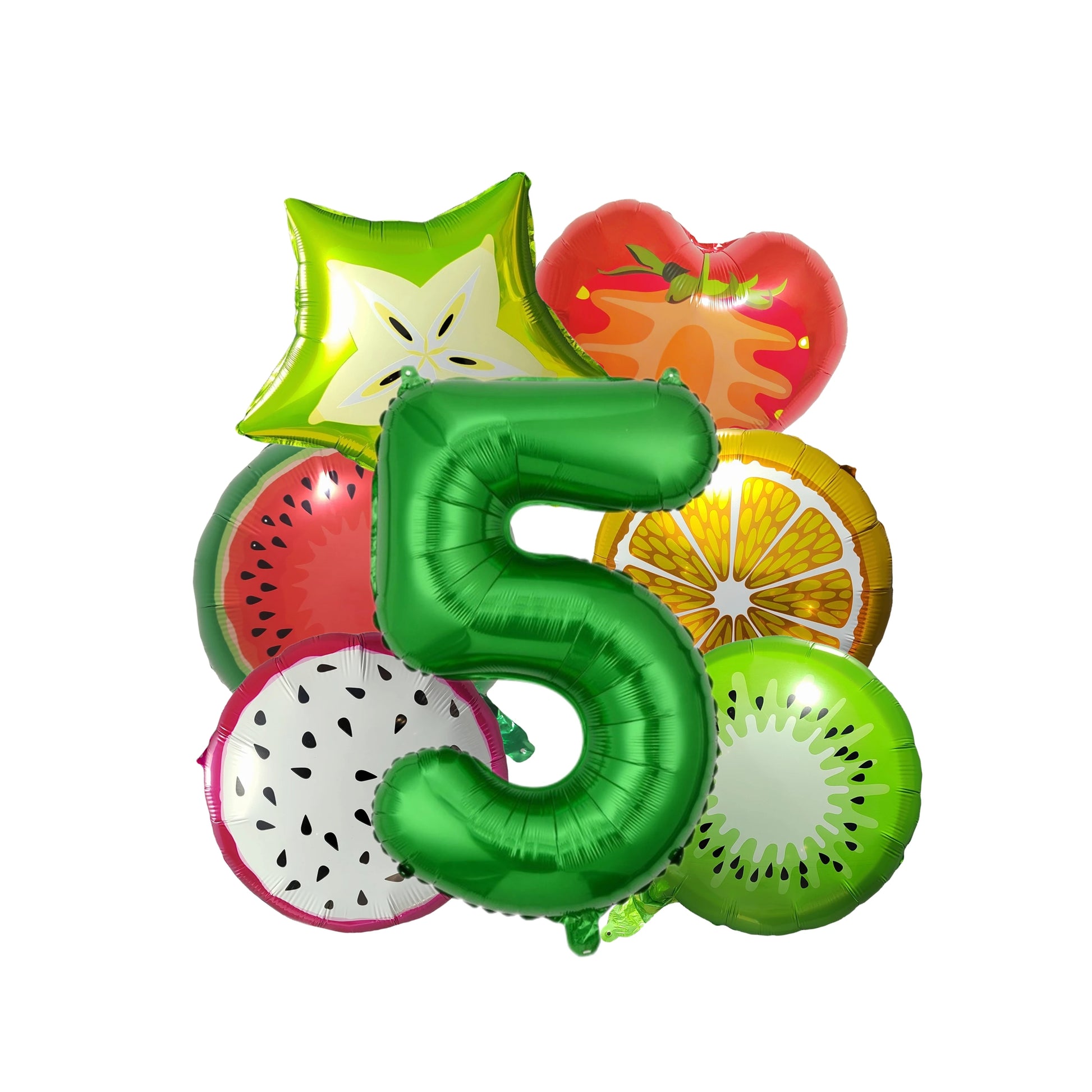 Ballon anniversaire fruits kiwi melon fraise orange numero 5
