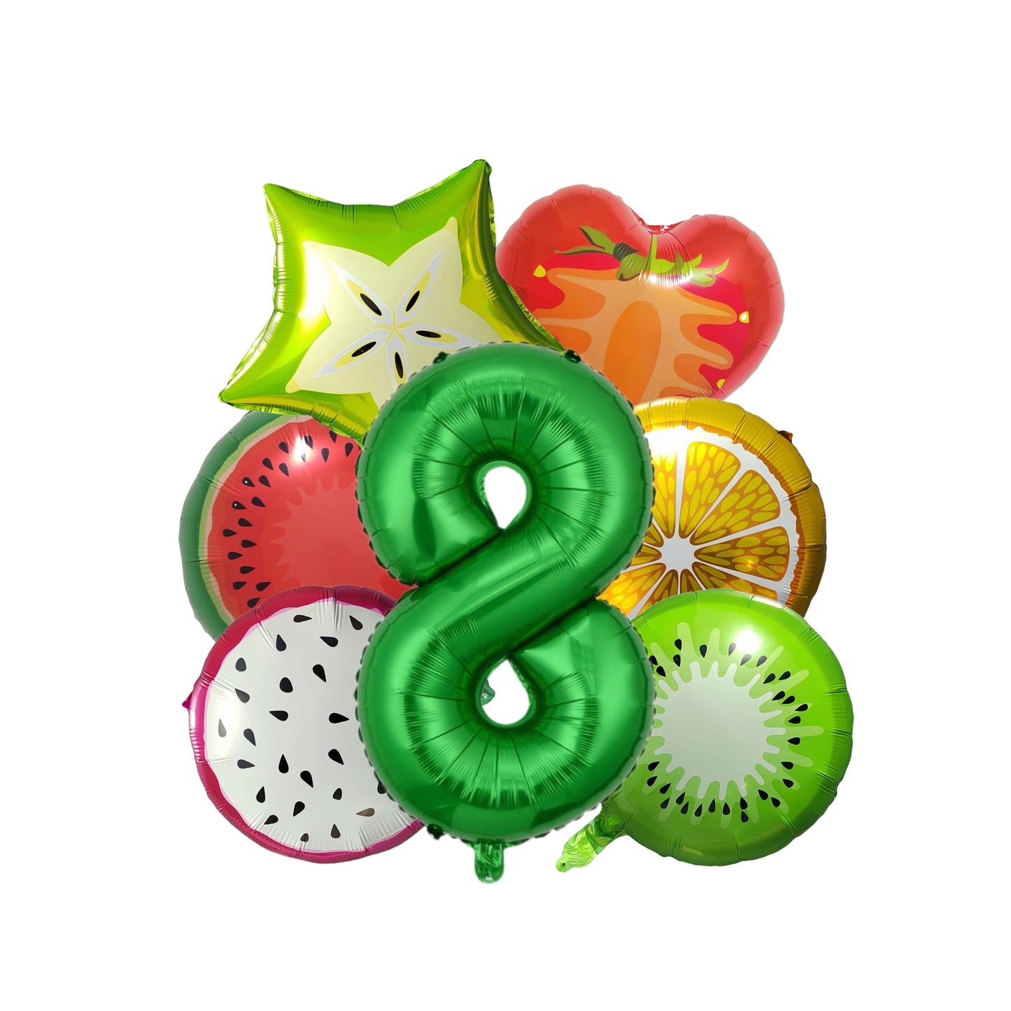 Ballon anniversaire fruits kiwi melon fraise orange numero 8