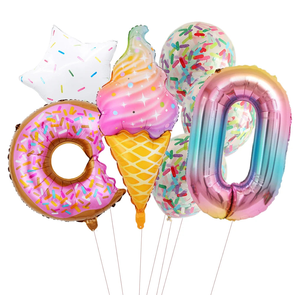 Ensemble creme glacee donut confetti chiffre zero