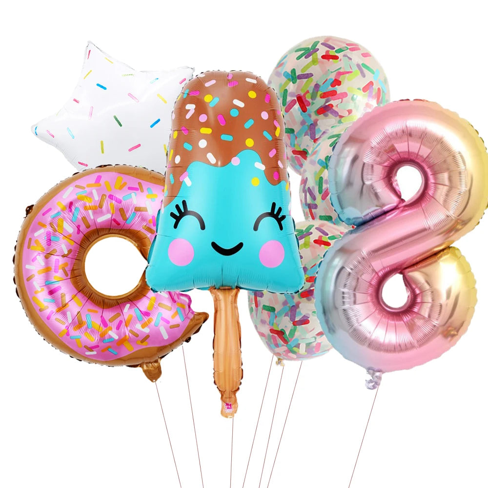 Ensemble fudge donut confetti chiffre huit