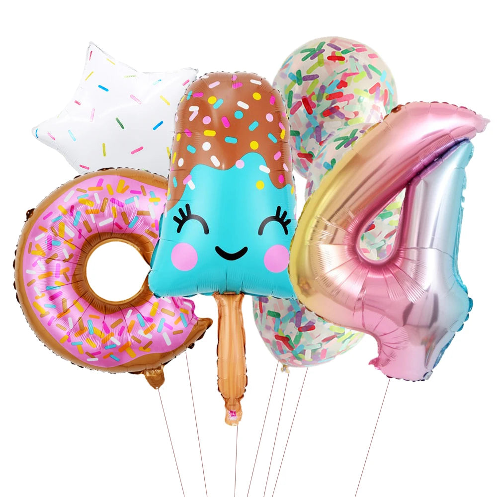 Ensemble fudge donut confetti chiffre quatre