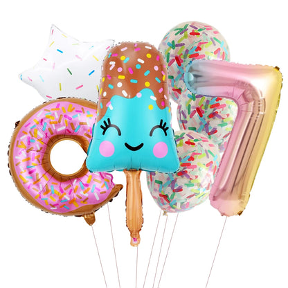 Ensemble fudge donut confetti chiffre sept