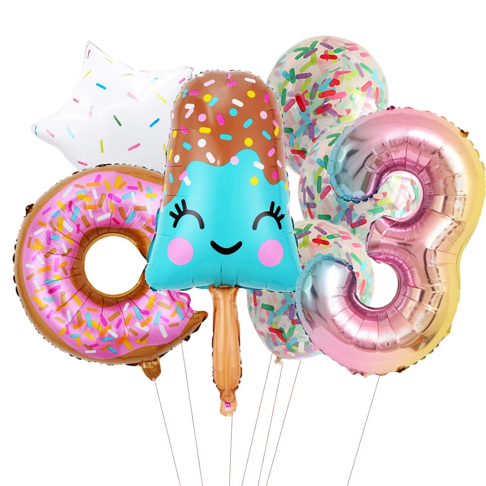 Ensemble fudge donut confetti chiffre trois
