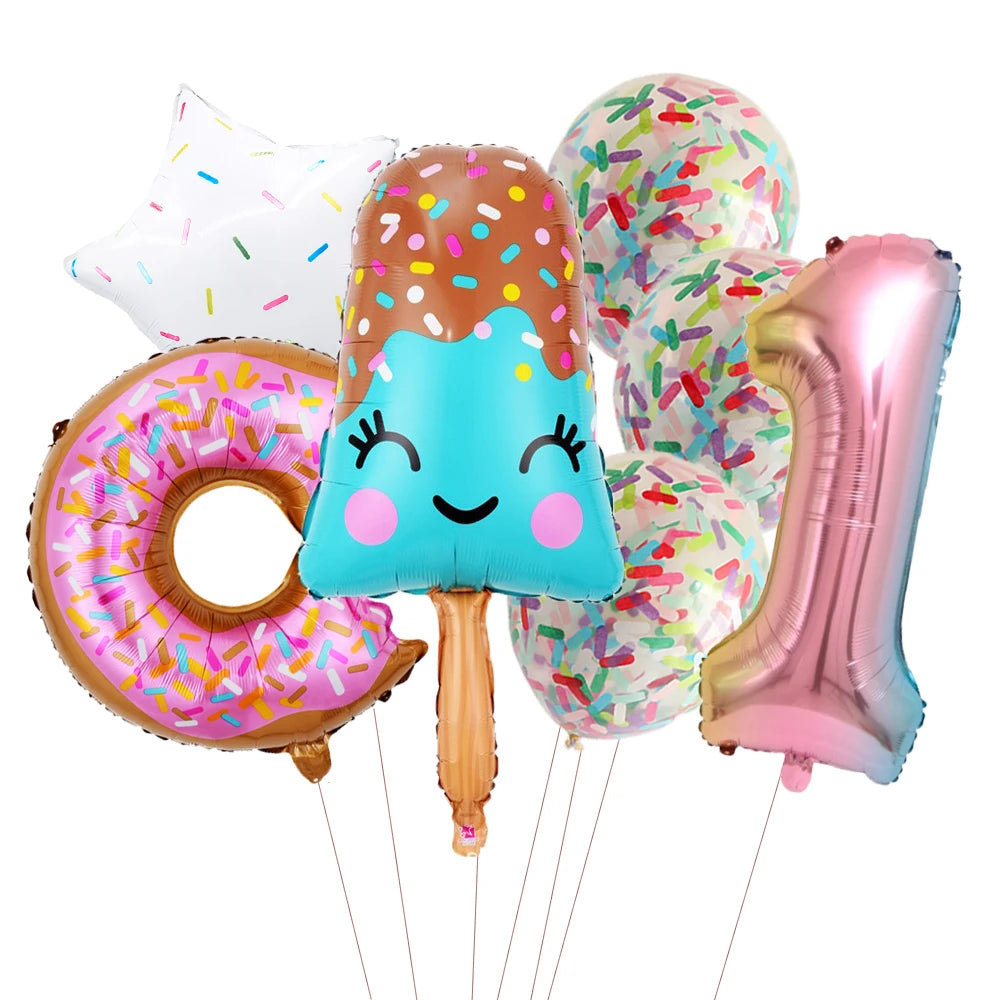 Ensemble fudge donut confetti chiffre un