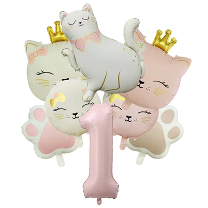 Ballons Anniversaire Chat Rose avec Chiffre | Lot de 7 pièces