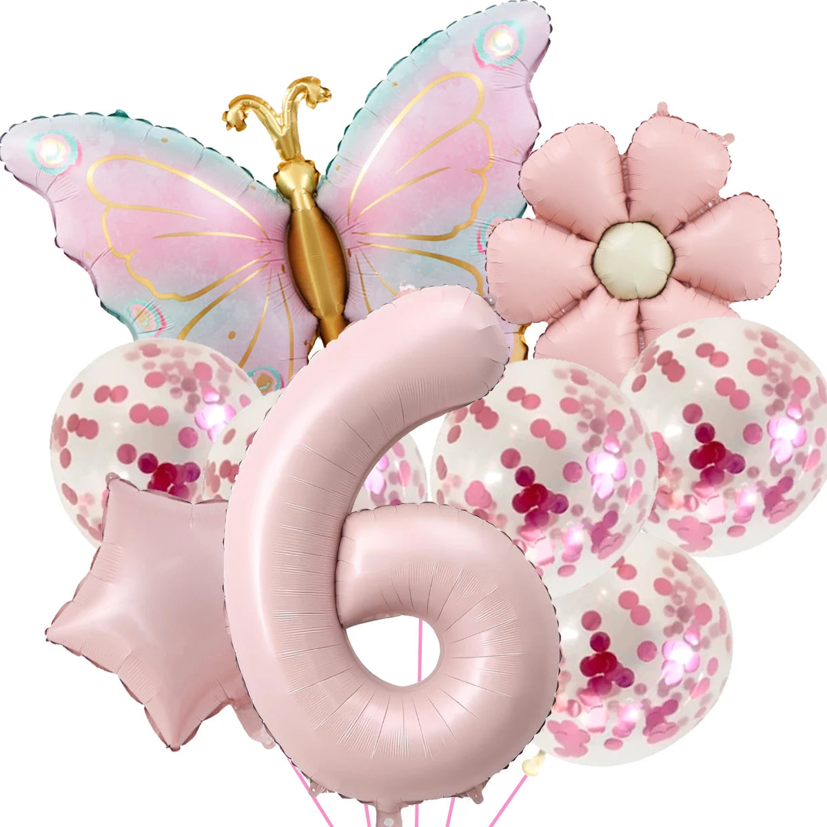 10Pcs 40-inch Blue & Pink Digital Butterfly Daisy Balloon Set - Perfect Butterfly-Themed Birthday Decoration for Boys & Girls‌