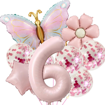 10Pcs 40-inch Blue & Pink Digital Butterfly Daisy Balloon Set - Perfect Butterfly-Themed Birthday Decoration for Boys & Girls‌