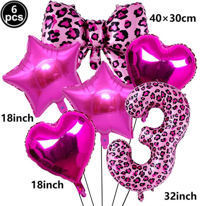Ballon Chiffre Léopard Rose| Noeud | Lot de 6 Pièces
