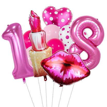Lipstick Number Polka Dot Heart Aluminum Film Balloon 32inch Rose Red Number Suitable for Birthday Party Anniversary Decoration