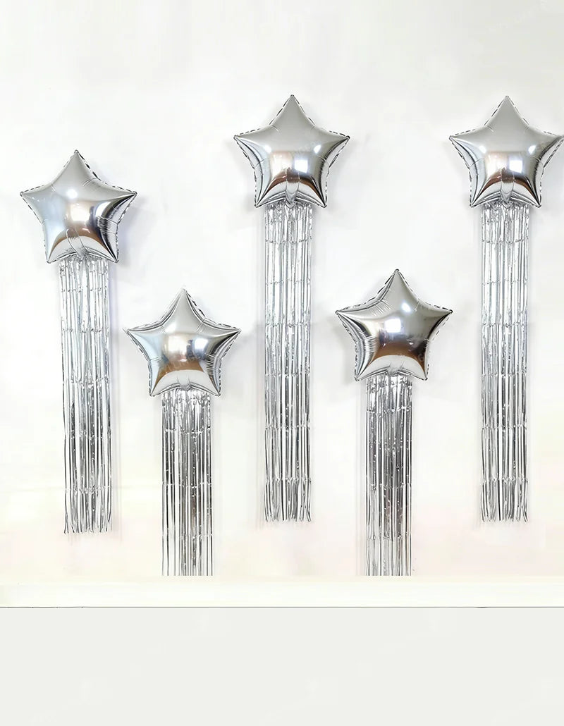 Five pointed star balloon and tassel rain curtain set for birthday parties, weddings, showers, party decorations