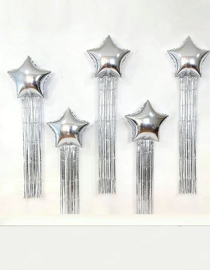 Five pointed star balloon and tassel rain curtain set for birthday parties, weddings, showers, party decorations
