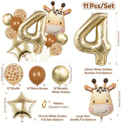 11pcs Cartoon Jungle Safari Animal Head Balloons Giraffe for Birthday Party Decor 40inch Platinum Digit Jungle Party Decor Gift