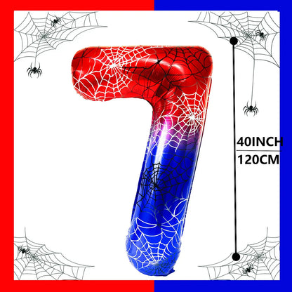 40 Inch Spider Theme Number 0-9 Foil Balloon Large Mylar for Kid Boy Movie Lover Birthday Party Anniversary Decoration Supplies