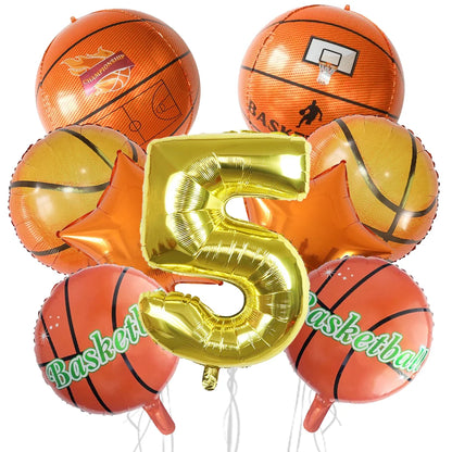 9Pcs Basketball Balloon Set Digital Aluminum Film Balloon Sports Basketball Party Supplies Basketball Birthday Party Decoration
