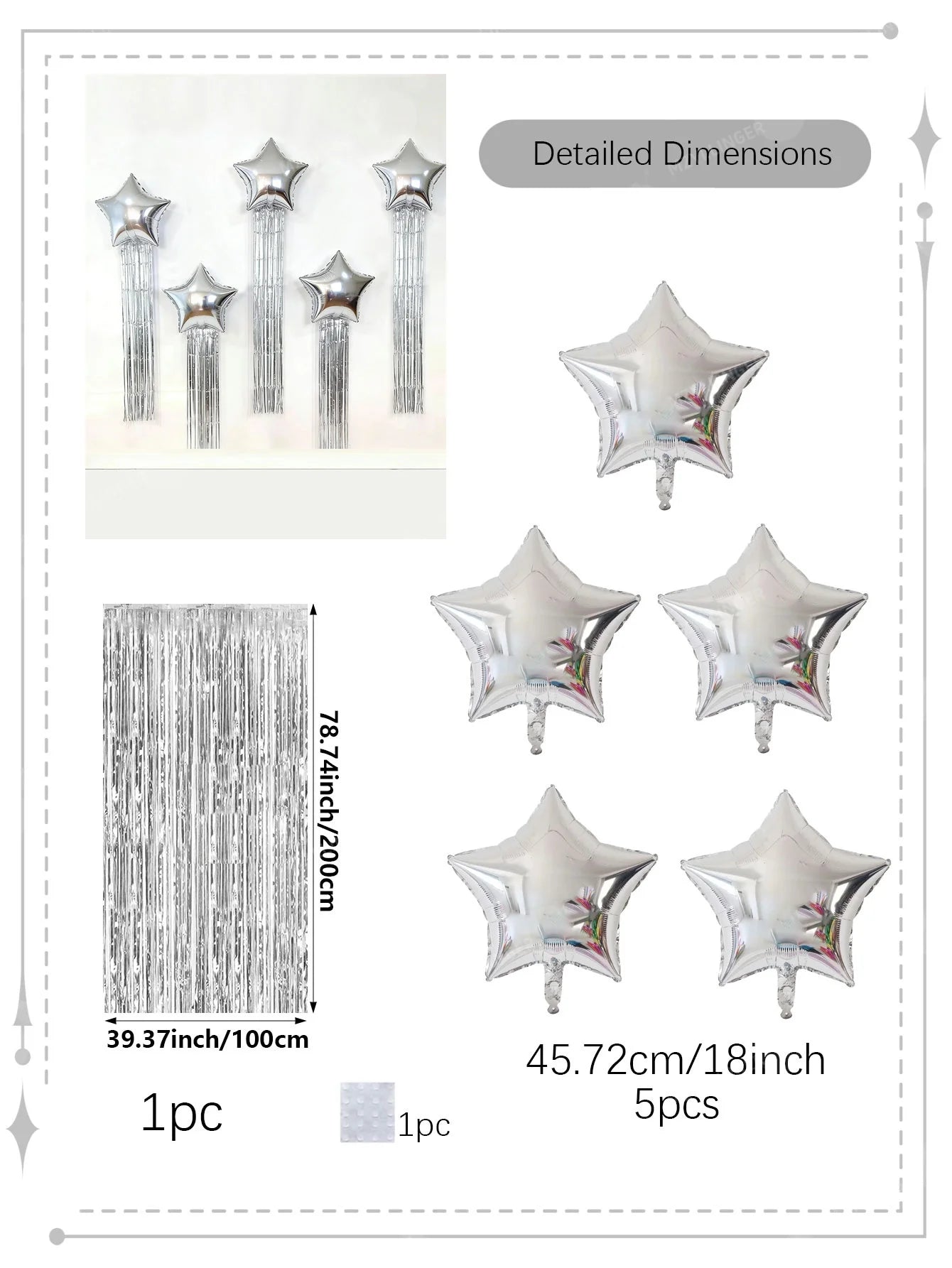 Five pointed star balloon and tassel rain curtain set for birthday parties, weddings, showers, party decorations