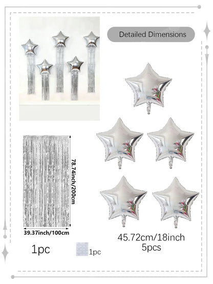 Five pointed star balloon and tassel rain curtain set for birthday parties, weddings, showers, party decorations