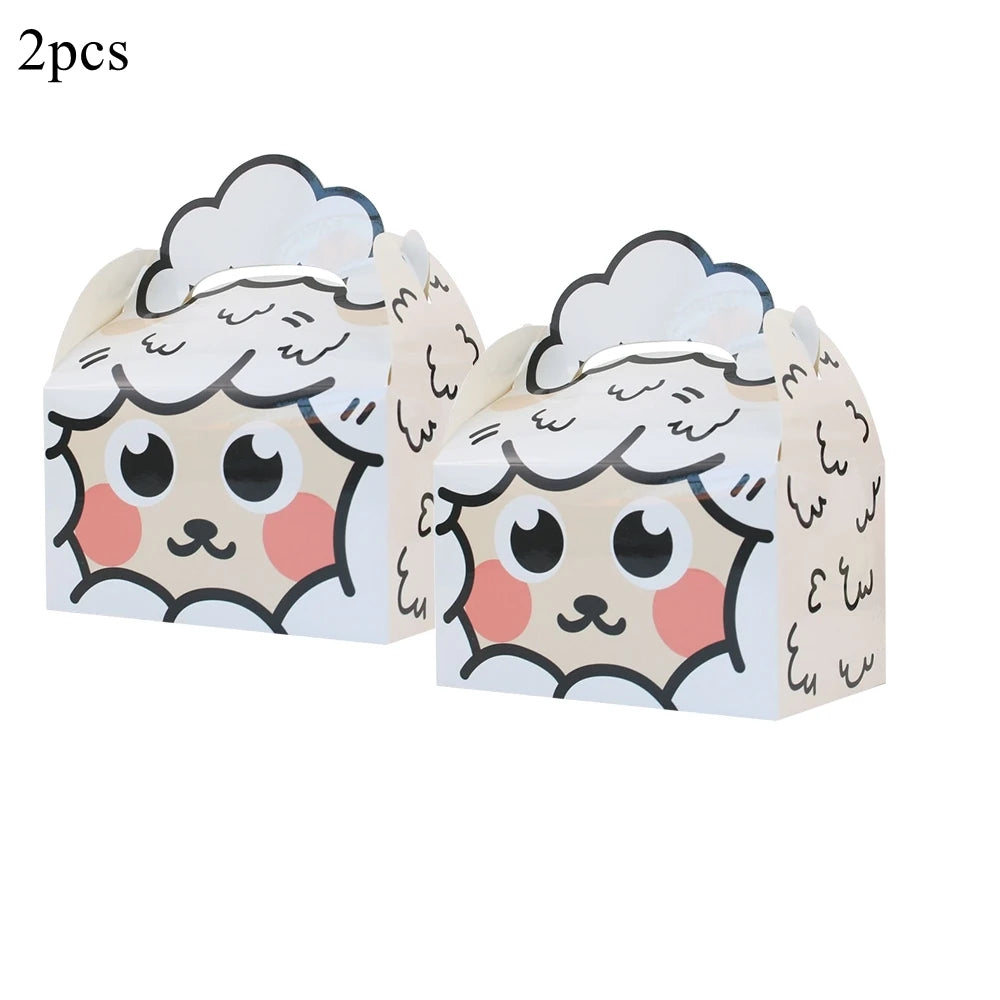 2PCS Cute Animal Paper Candy Boxes Cow Pig Biscuit Packaging Box Farmland Themed Birthday Party Supplies DIY Kids Gifit Bags