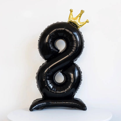 Ballon Chiffre Anniversaire sur Pied avec Couronne | 40 Pouces | Noir