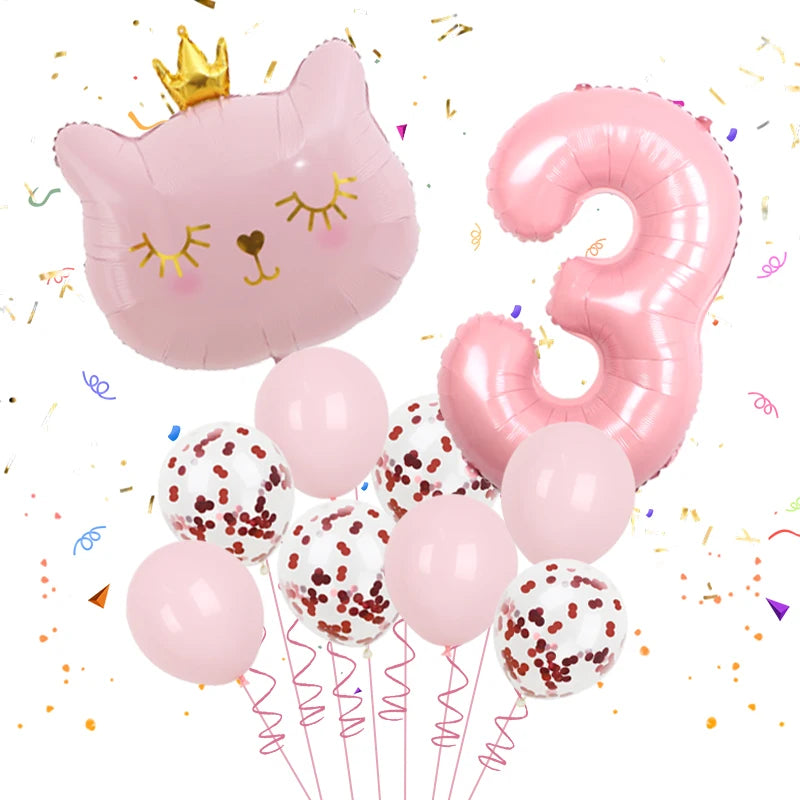 10pcs 32inch Number Cat Animal Foil Balloons Happy Birthday Decoration 1 2 3 4 5 6 7 8 9 Year Old Globos Supplies
