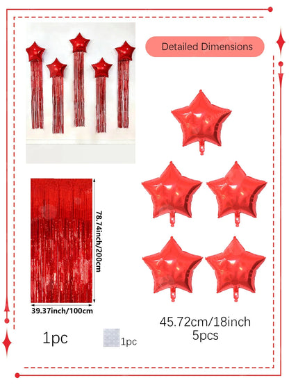 Five pointed star balloon and tassel rain curtain set for birthday parties, weddings, showers, party decorations