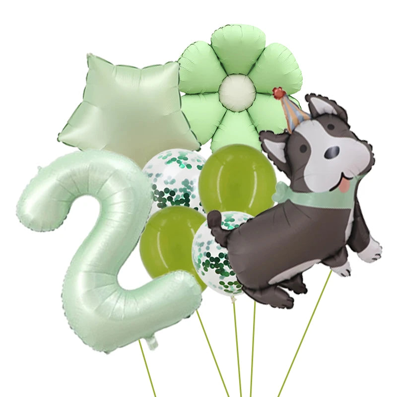 Ballons Anniversaire Chien Vert | Lot de 8 Pièces