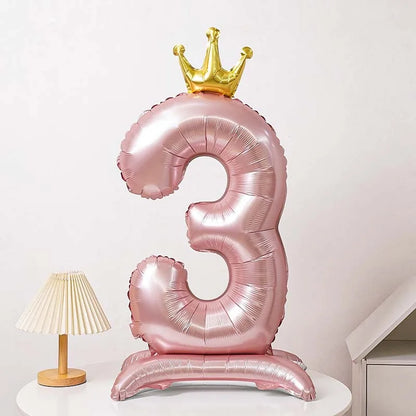 40-Inch Blue Standing Crown Digital Aluminum Film Pink Balloon Birthday Photo Decoration Balloon