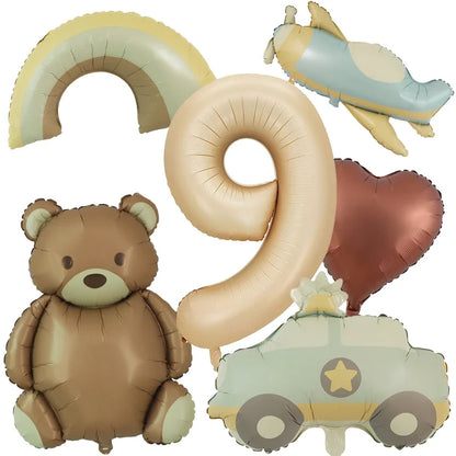 6pc Bear Balloon Rainbow Foil Inflated Mylar Bday Balloons Brown Bears Party Favors Decorations Party Supplies Helium Large Ball